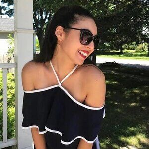 Calvin Klein Blue and white off shoulder maxi dress